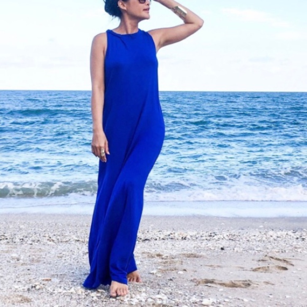 MUD PIE ROYAL BLUE SLEEVELESS BEACH EVENING LONG MAXI SUN DRESS